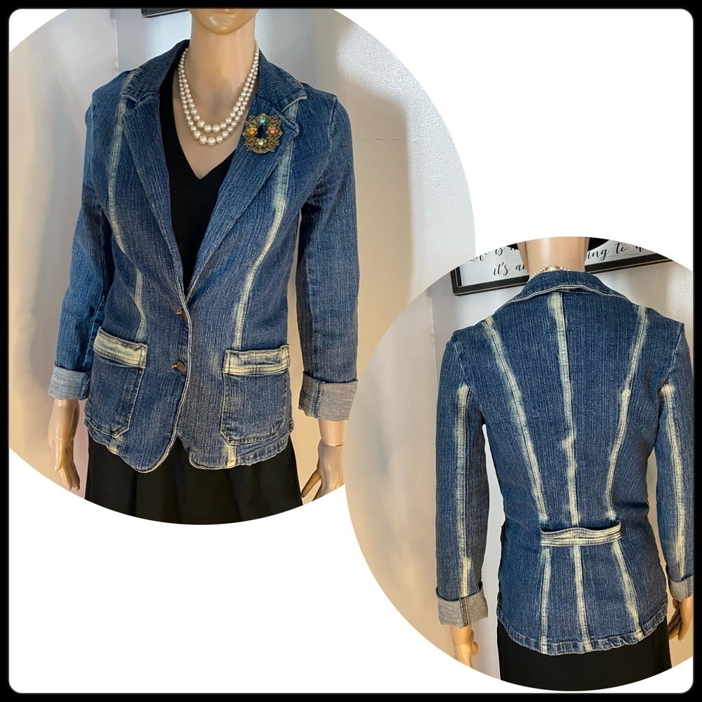 Bisou BISOU VINTAGE COLLARED DENIM JACKET BLAZER SMALL